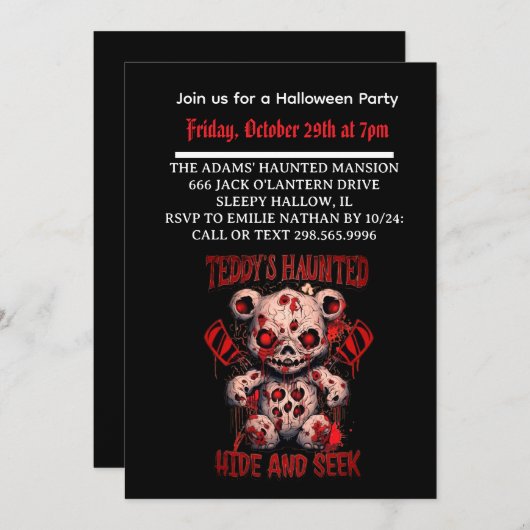 Halloween Haunted Teddy invitation (Devant / Derrière)