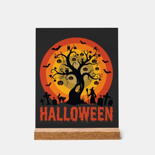 Halloween Haunted Tree Witch and Black Cats (Recto)