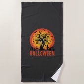 Halloween Haunted Tree Witch and Black Cats Strandlaken (Voorkant)
