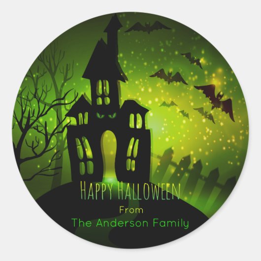 Halloween - Haunting Scene - groene ogen Ronde Sticker (Voorkant)