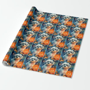 Halloween Havanese Met Pompoenen Eng Cadeaupapier