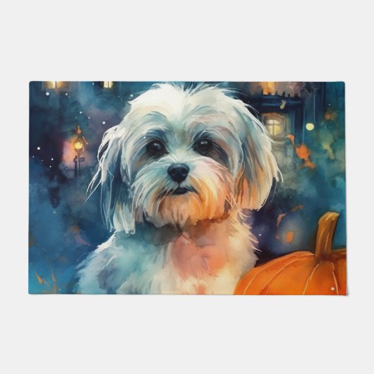 Halloween Havanese met pompoenen eng Deurmat (Voorkant)