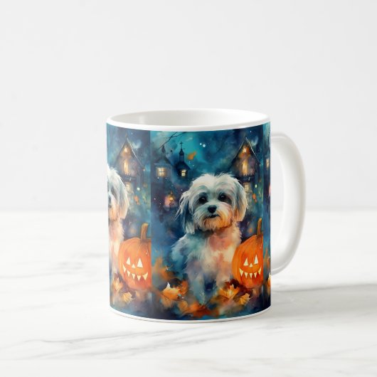 Halloween Havanese met pompoenen eng Koffiemok (Voorkant rechts)