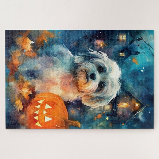 Halloween Havanese met pompoenen eng Legpuzzel (Horizontaal)