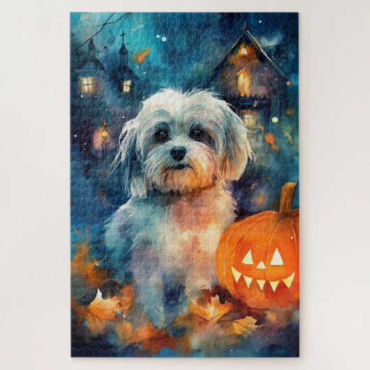 Halloween Havanese met pompoenen eng Legpuzzel (Verticaal)