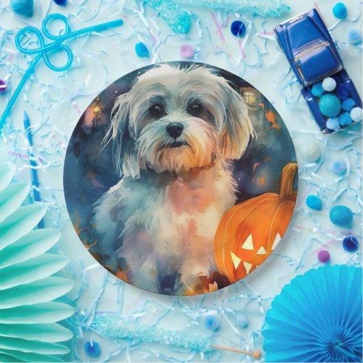 Halloween Havanese met pompoenen eng Papieren Bordje (Feest)