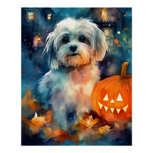 Halloween Havanese met pompoenen eng Perfect Poster (Voorkant)