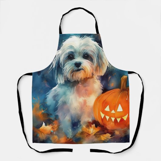 Halloween Havanese met pompoenen eng Schort (Voorkant)