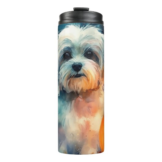 Halloween Havanese met pompoenen eng Thermosbeker (Voorkant)