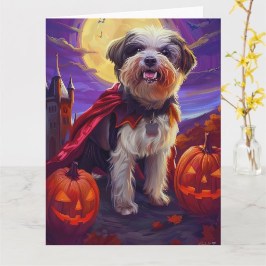 Halloween Havanese Vampire Pumpkins eng Kaart (Gele Bloem)