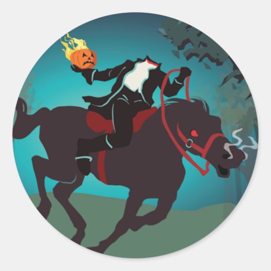 Halloween Headless Horseman Ronde Sticker (Voorkant)