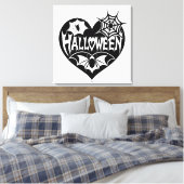 Halloween Heart, Black Heart Shape, Spider Web Canvas Afdruk (Insitu (Slaapkamer))