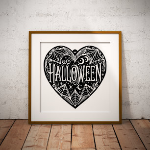 Halloween Heart, Black Heart Shape, Vakantie Folie Afdrukken