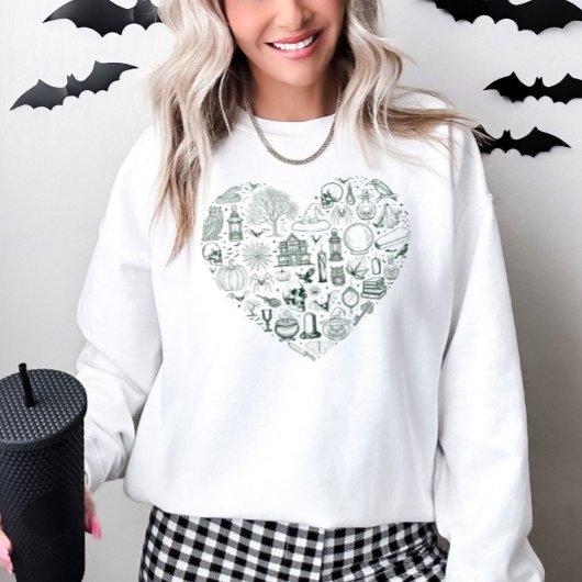 Halloween Heart Green Spooky Doodles Sweatshirt