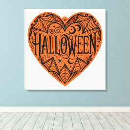 Halloween Heart, Orange Heart Shape, Holiday Canvas Afdruk