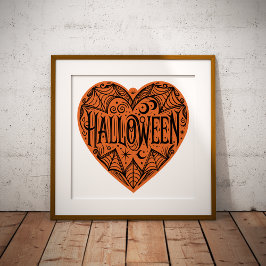 Halloween Heart, Orange Heart Shape, Holiday Foto Afdruk