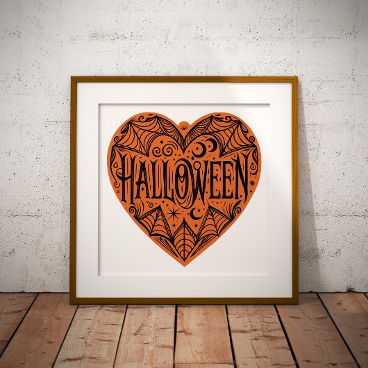 Halloween Heart, Orange Heart Shape, Holiday Poster
