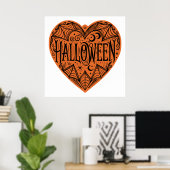 Halloween Heart, Orange Heart Shape, Holiday Poster (Thuiskantoor)