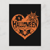 Halloween Heart, Orange Heart Shape, Spider Web Briefkaart (Voorkant)