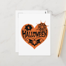 Halloween Heart, Orange Heart Shape, Spider Web Briefkaart