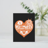 Halloween Heart, Orange Heart Shape, Spider Web Briefkaart (Staand voorkant)
