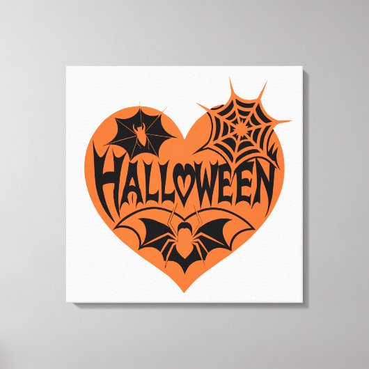 Halloween Heart, Orange Heart Shape, Spider Web Canvas Afdruk (Voorkant)