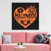 Halloween Heart, Orange Heart Shape, Spider Web Canvas Afdruk (Insitu (Woonkamer))