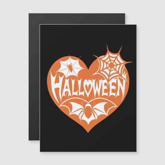 Halloween Heart, Orange Heart Shape, Spider Web Magnetische Uitnodiging (Voorkant / Achterkant)