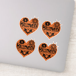 Halloween Heart, Orange Heart Shape, Spider Web Sticker
