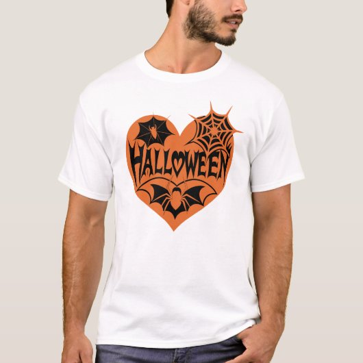 Halloween Heart, Orange Heart Shape, Spider Web T-shirt (Voorkant)