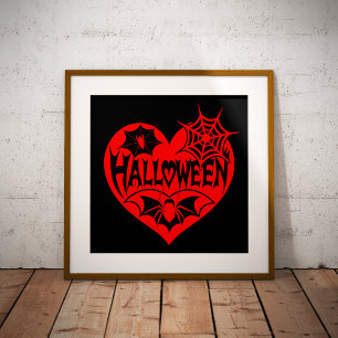Halloween Heart, Red Heart Shape, Spider Web Folie Afdrukken