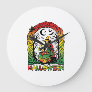 Halloween Hek Ketel Brouwend Zwarte Kat Spookachti Grote Klok