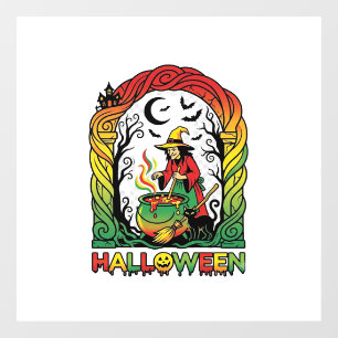 Halloween Hek Ketel Brouwend Zwarte Kat Spookachti Raamsticker
