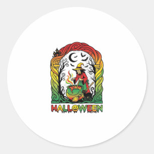 Halloween Hek Ketel Brouwend Zwarte Kat Spookachti Ronde Sticker