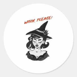 Halloween, heks, alsjeblieft. ronde sticker