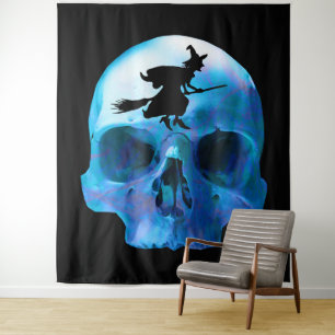 Halloween heks and Skull Tapestry Wandkleed