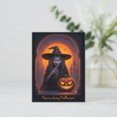 Halloween heks en gekke glimlach pompoen briefkaart (Staand voorkant)
