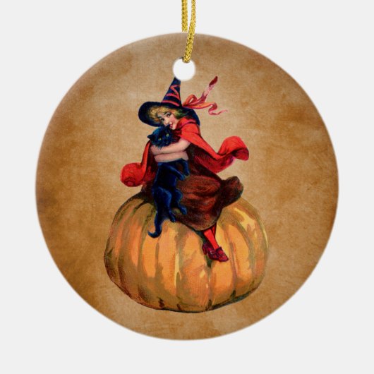  Halloween heks en kat Keramisch Ornament (Voorkant)