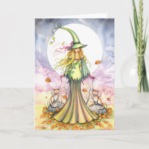Halloween Heks en Kat Kunstkaart Kaart