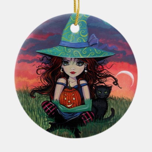 Halloween heks en kat Ornament (Voorkant)