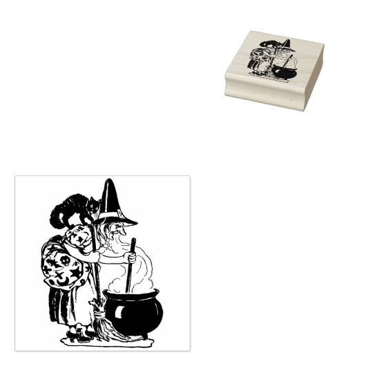  Halloween Heks en Kat Stamp Rubberstempel (Gestempeld)