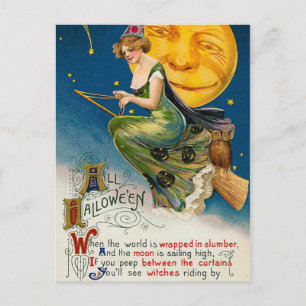 Halloween heks en maan vakantie briefkaart