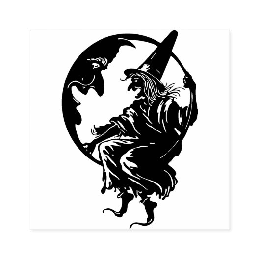 Halloween Heks en Moon Stamp Rubberstempel (Afrduk)