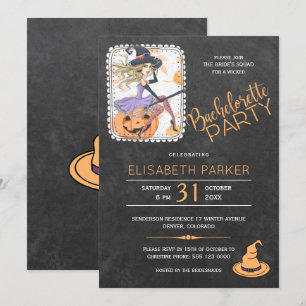 Halloween heks en pompoen vrijgezellenfeest kaart