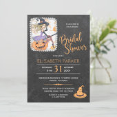 Halloween heks en pompoen vrijgezellenfeest partij kaart (Staand voorkant)