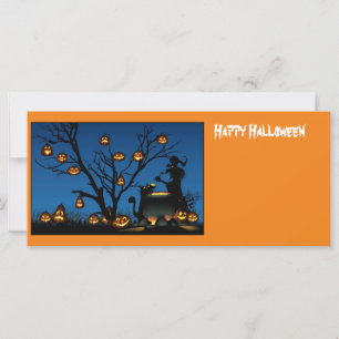 Halloween heks en pompoenen kaart