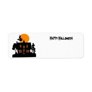 Halloween heks en spookhuis etiket