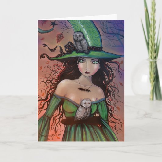 Halloween heks en uilen Kaart (Voorkant)