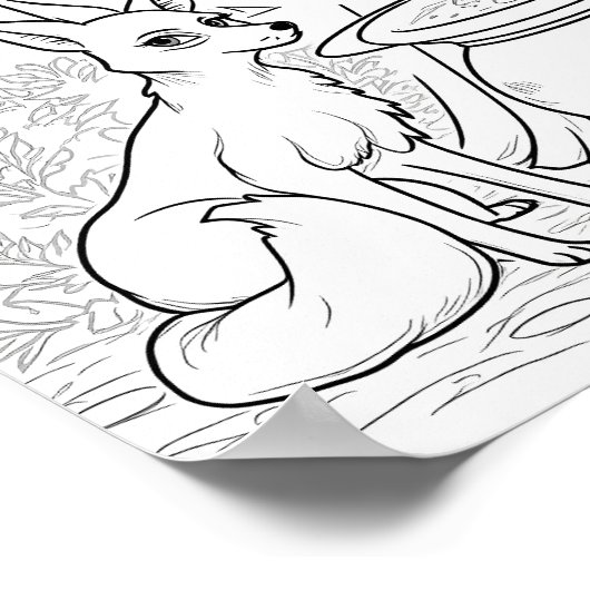 Halloween heks en vossen kleurplaat poster (Hoek)