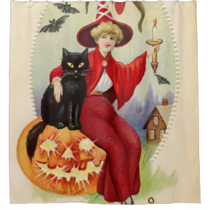 Halloween-heks en zwarte kat Douchegordijn